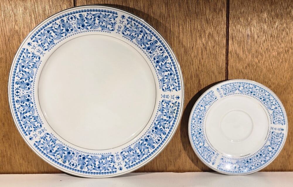 Taihei Mediterranean 7073 Dinner Plate & Saucer Blue Floral Japan